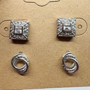 Beau Sterling Silver Twisted Knot And Square CZ Cubic Zirconia Stud Earrings